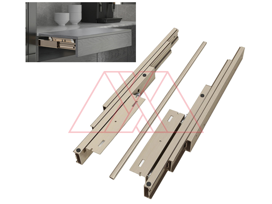 Gizli çıkan masaüstü için frenli ray mekanizması